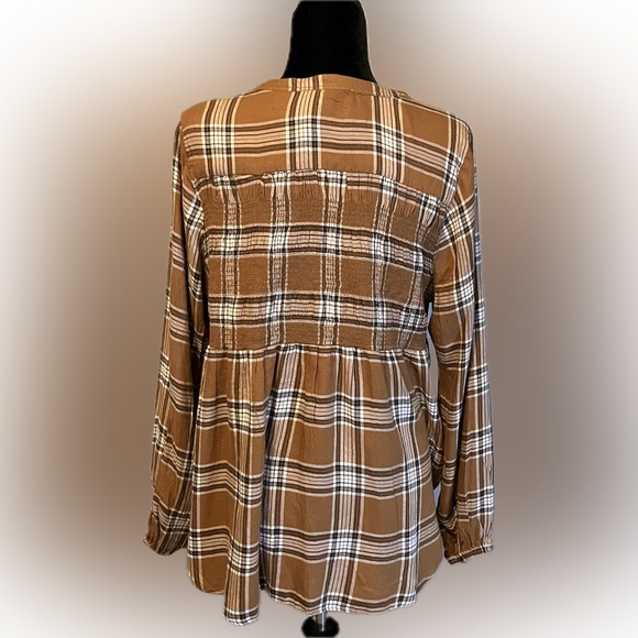 Westbound Brown Tartan Plaid Button Front Top size XL - Picture 3 of 12